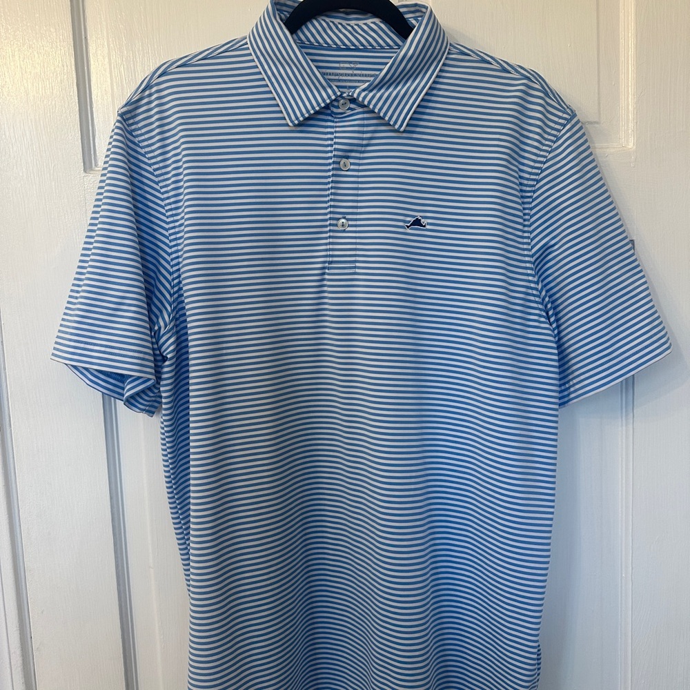 Vineyard Vines Light Blue and White Striped Polo (Limited Edition, Large)